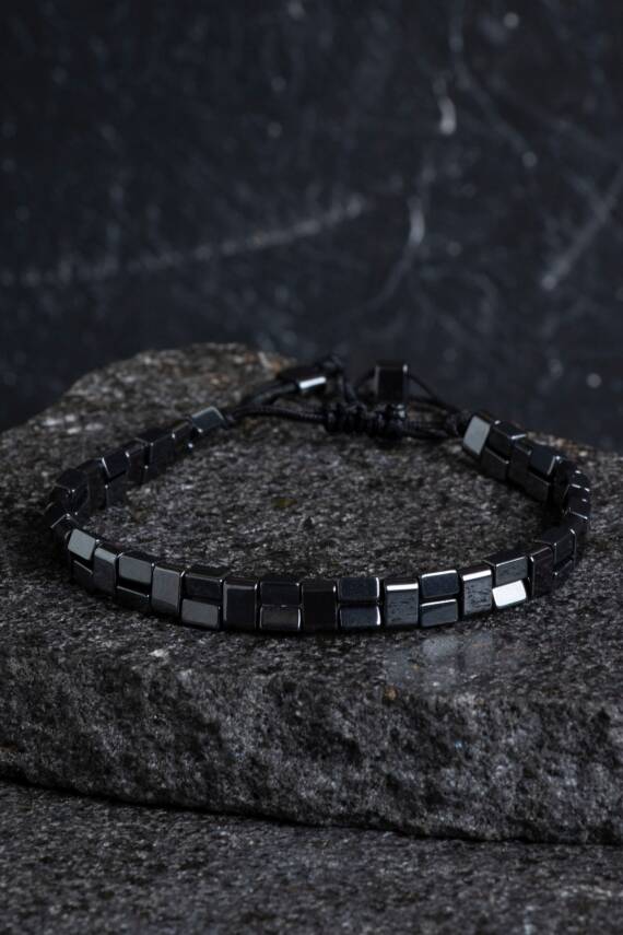 Sertifikalı Hematit Doğal Taş Makrome Bileklik (SK:153) - 1