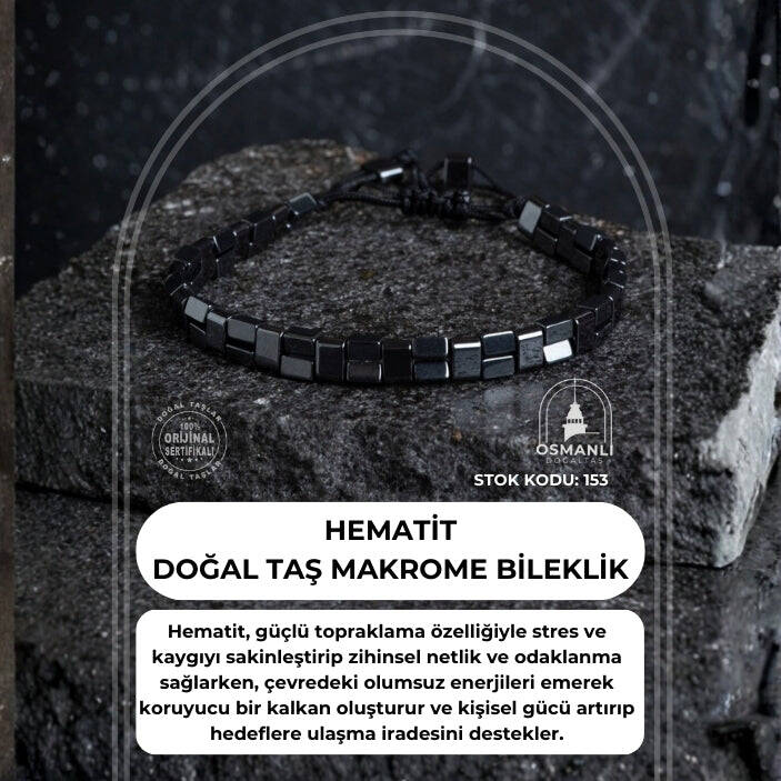 Sertifikalı Hematit Doğal Taş Makrome Bileklik (SK:153) - 2