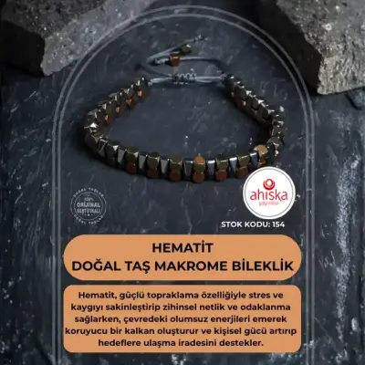 Sertifikalı Hematit Doğal Taş Makrome Bileklik (SK154) - 1