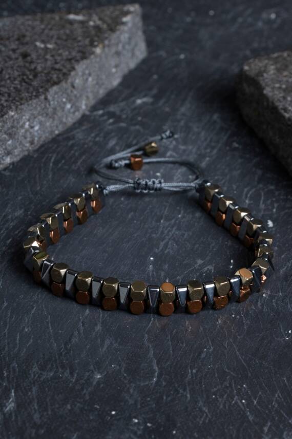 Sertifikalı Hematit Doğal Taş Makrome Bileklik (SK:154) - 1