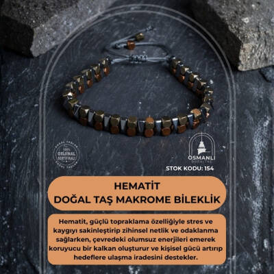 Sertifikalı Hematit Doğal Taş Makrome Bileklik (SK:154) - 2
