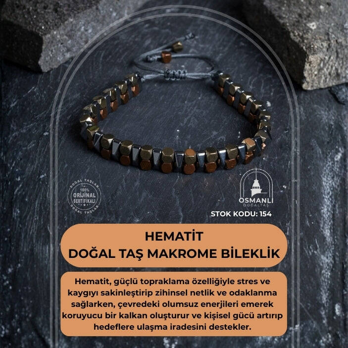 Sertifikalı Hematit Doğal Taş Makrome Bileklik (SK:154) - 2