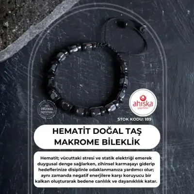Sertifikalı Hematit Doğal Taş Makrome Bileklik (SK189) - 1