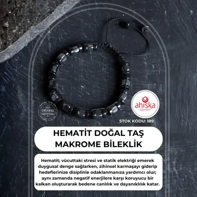 Sertifikalı Hematit Doğal Taş Makrome Bileklik (SK189) - 1