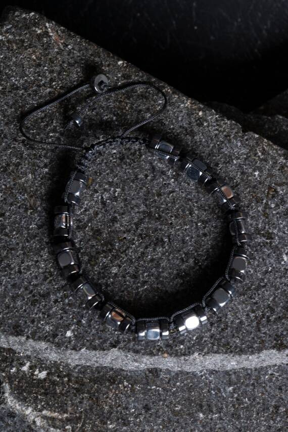 Sertifikalı Hematit Doğal Taş Makrome Bileklik (SK:189) - 1