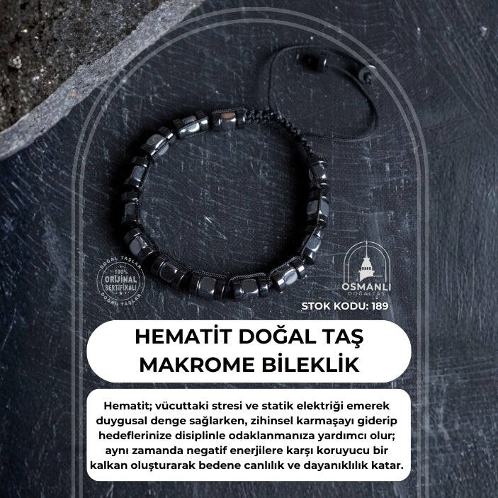 Sertifikalı Hematit Doğal Taş Makrome Bileklik (SK:189) - 2