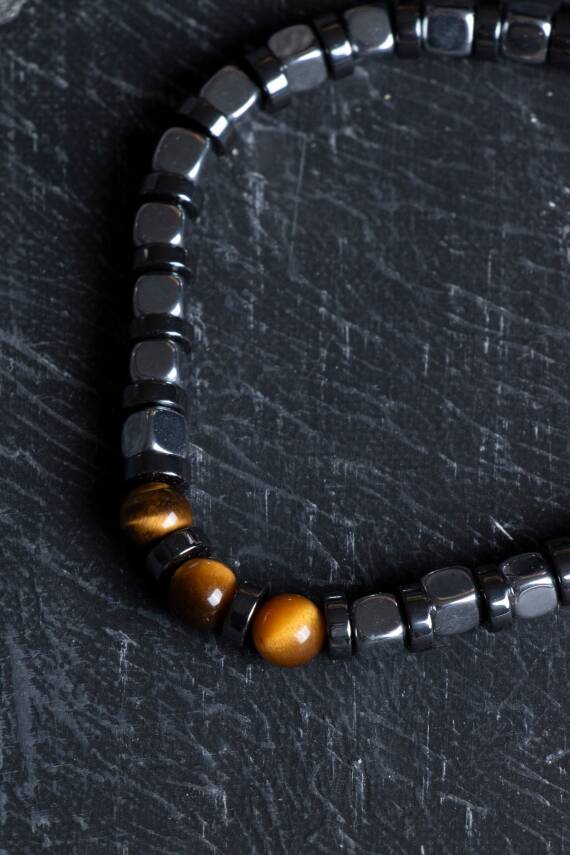 Sertifikalı Hematit, Kaplan Gözü Doğal Taş Bileklik (SK:186) - 1