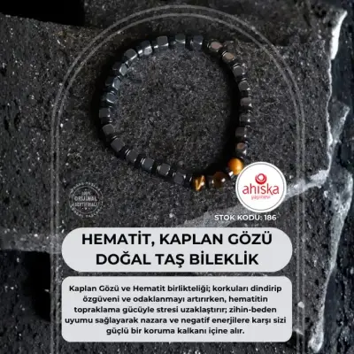 Sertifikalı Hematit, Kaplan Gözü Doğal Taş Bileklik (SK186) - 1