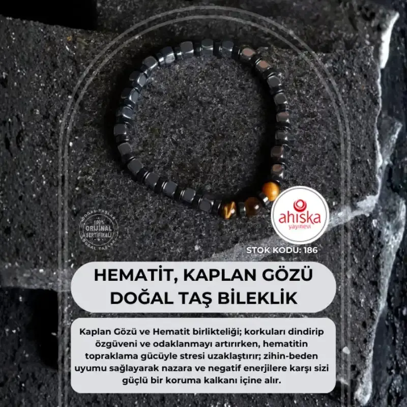 Sertifikalı Hematit, Kaplan Gözü Doğal Taş Bileklik (SK186) - 1