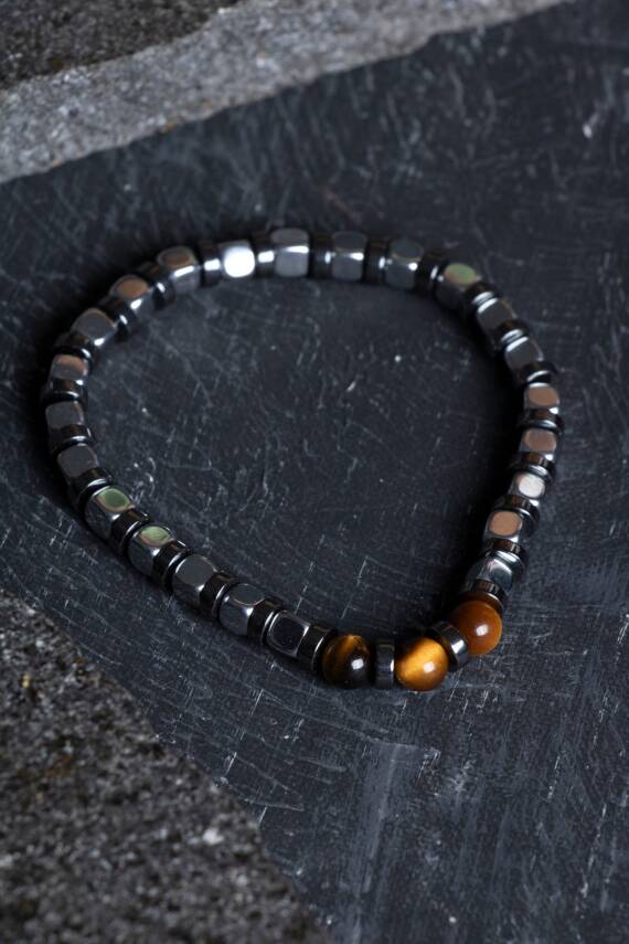 Sertifikalı Hematit, Kaplan Gözü Doğal Taş Bileklik (SK:186) - 1