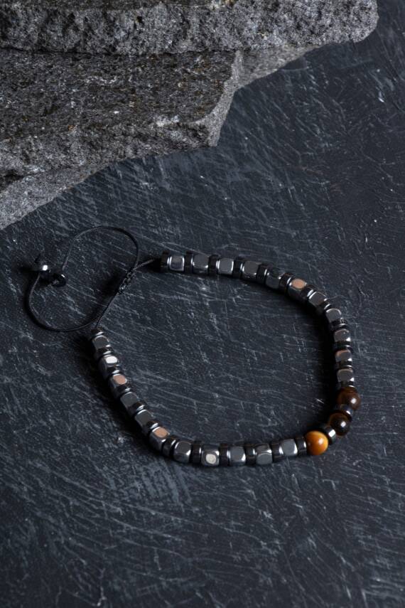 Sertifikalı Hematit, Kaplan Gözü Doğal Taş Makrome Bileklik (SK:183) - 1