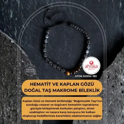 Sertifikalı Hematit, Kaplan Gözü Doğal Taş Makrome Bileklik (SK183) - 1