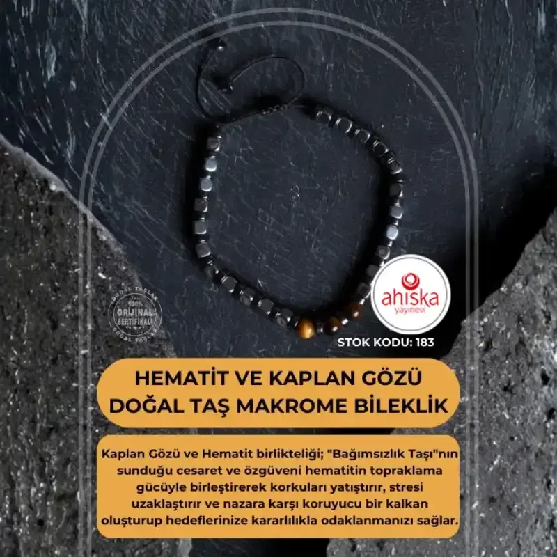Sertifikalı Hematit, Kaplan Gözü Doğal Taş Makrome Bileklik (SK183) - 1