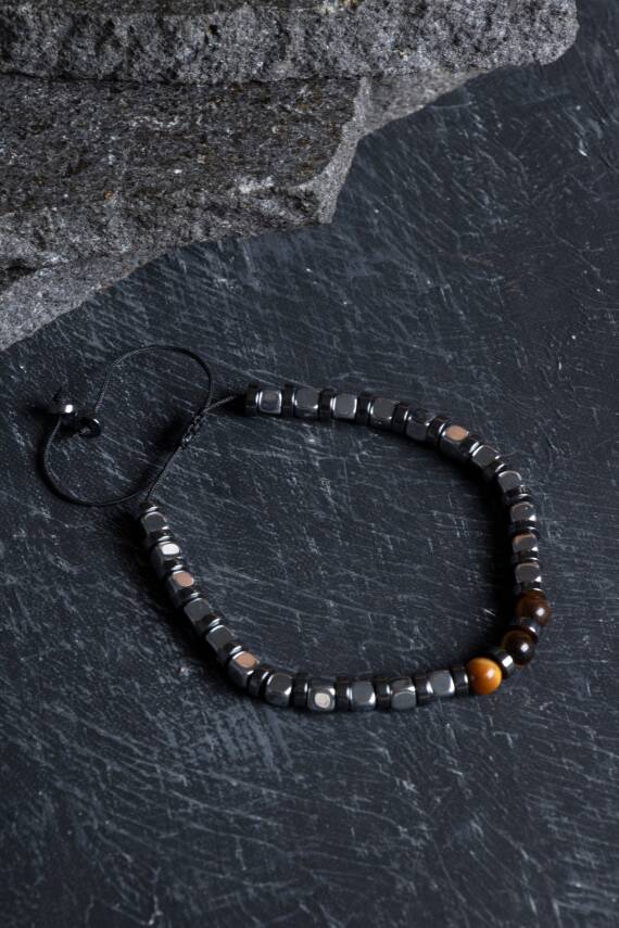 Sertifikalı Hematit, Kaplan Gözü Doğal Taş Makrome Bileklik (SK:183) - 1