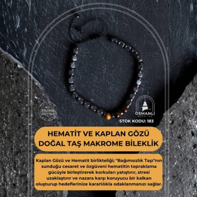 Sertifikalı Hematit, Kaplan Gözü Doğal Taş Makrome Bileklik (SK:183) - 2