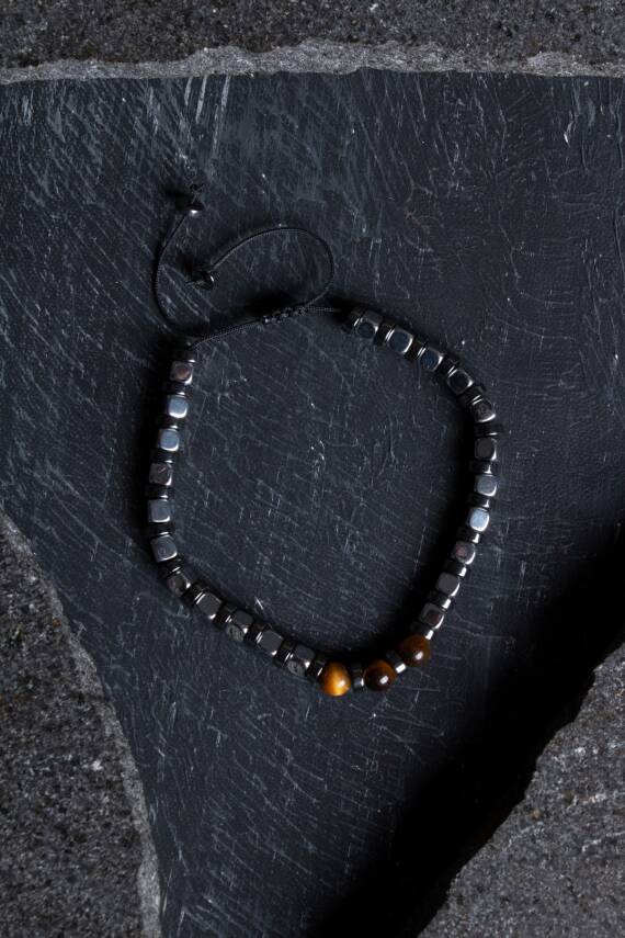 Sertifikalı Hematit, Kaplan Gözü Doğal Taş Makrome Bileklik (SK:183) - 4