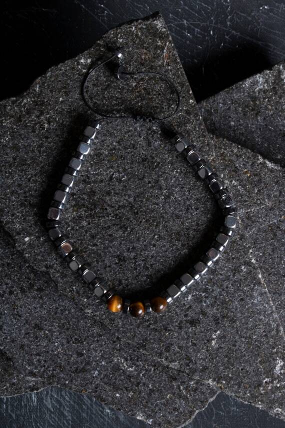 Sertifikalı Hematit, Kaplan Gözü Doğal Taş Makrome Bileklik (SK:183) - 5