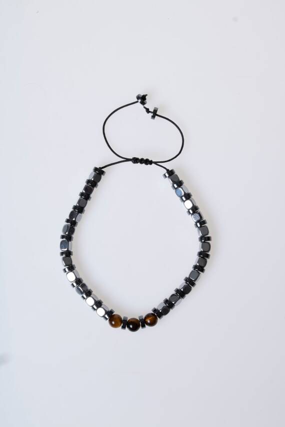 Sertifikalı Hematit, Kaplan Gözü Doğal Taş Makrome Bileklik (SK:183) - 6