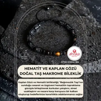 Sertifikalı Hematit, Kaplan Gözü Doğal Taş Makrome Bileklik (SK184) - 1