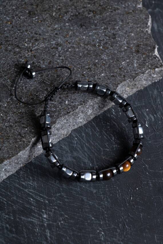 Sertifikalı Hematit, Kaplan Gözü Doğal Taş Makrome Bileklik (SK:184) - 3