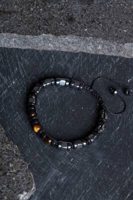 Sertifikalı Hematit, Kaplan Gözü Doğal Taş Makrome Bileklik (SK:184) - 4
