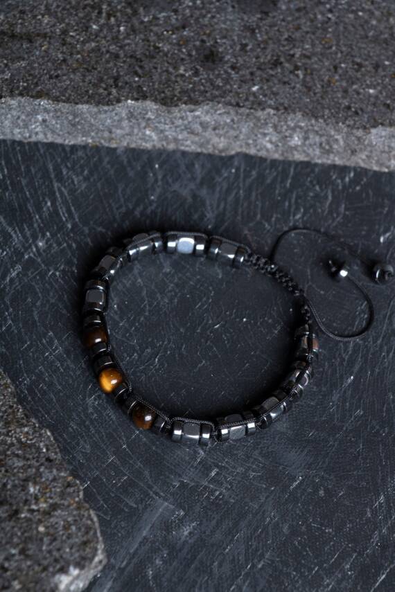 Sertifikalı Hematit, Kaplan Gözü Doğal Taş Makrome Bileklik (SK:184) - 4
