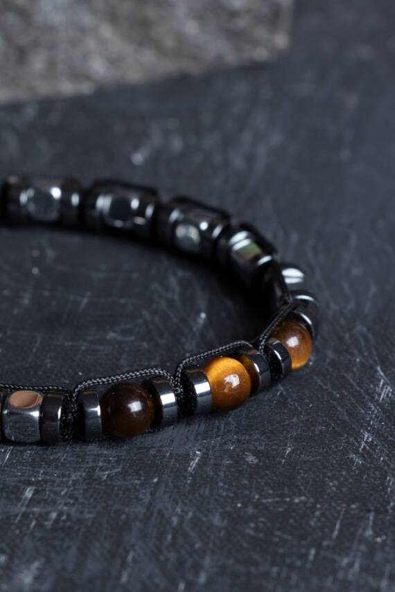 Sertifikalı Hematit, Kaplan Gözü Doğal Taş Makrome Bileklik (SK:184) - 5