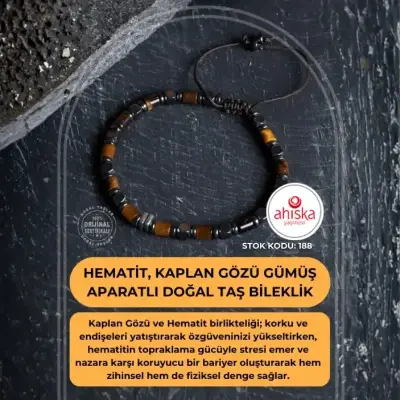 Sertifikalı Hematit, Kaplan Gözü Gümüş Aparatlı Doğal Taş Makrome Bileklik (SK188) - 1