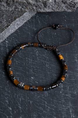 Sertifikalı Hematit, Kaplan Gözü Gümüş Aparatlı Doğal Taş Makrome Bileklik (SK:188) - Osmanlı Doğal Taş