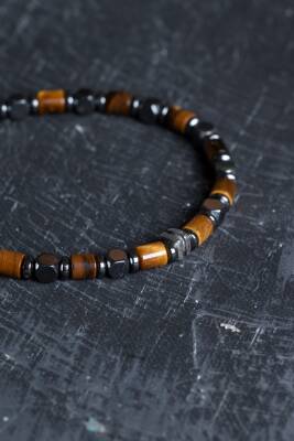 Sertifikalı Hematit, Kaplan Gözü Gümüş Aparatlı Doğal Taş Makrome Bileklik (SK:188) - 3