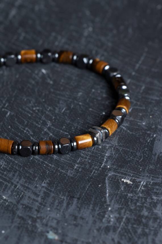 Sertifikalı Hematit, Kaplan Gözü Gümüş Aparatlı Doğal Taş Makrome Bileklik (SK:188) - 3