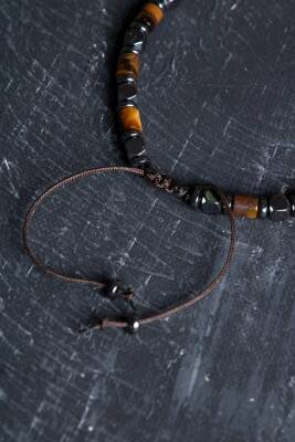 Sertifikalı Hematit, Kaplan Gözü Gümüş Aparatlı Doğal Taş Makrome Bileklik (SK:188) - 4