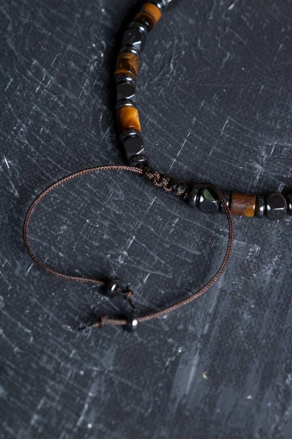 Sertifikalı Hematit, Kaplan Gözü Gümüş Aparatlı Doğal Taş Makrome Bileklik (SK:188) - 4