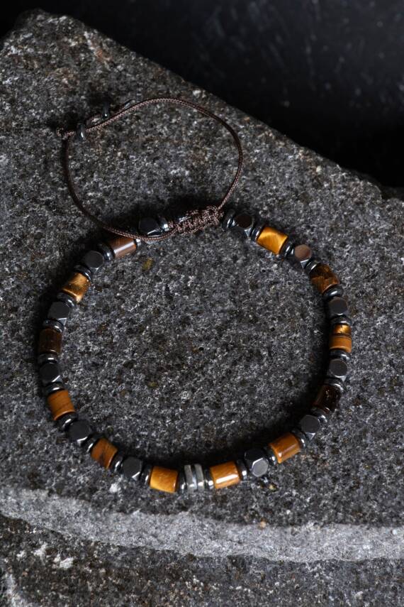 Sertifikalı Hematit, Kaplan Gözü Gümüş Aparatlı Doğal Taş Makrome Bileklik (SK:188) - 5