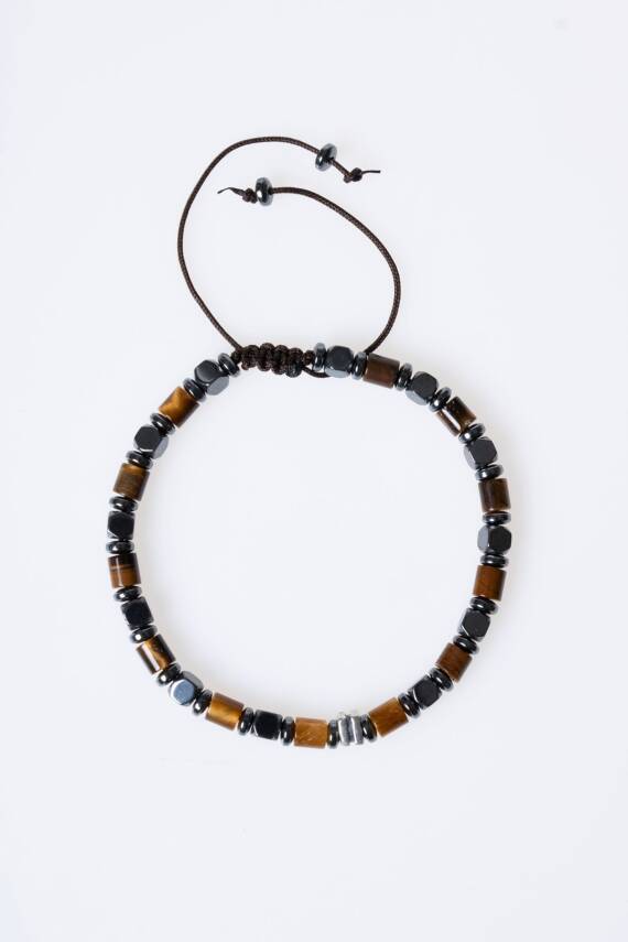 Sertifikalı Hematit, Kaplan Gözü Gümüş Aparatlı Doğal Taş Makrome Bileklik (SK:188) - 6