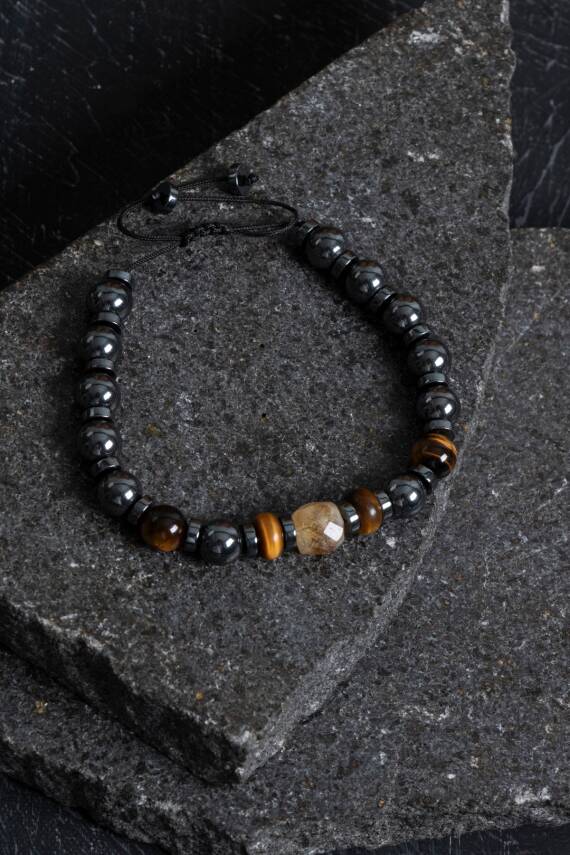 Sertifikalı Hematit Kaplan Gözü ve Sitrin Bileklik - 1