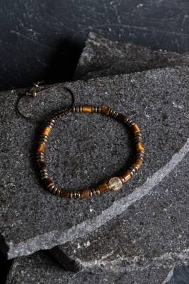 Sertifikalı Hematit, Kaplan Gözü ve Sitrin Doğal Taş Makrome Bileklik (SK:187) - Osmanlı Doğal Taş