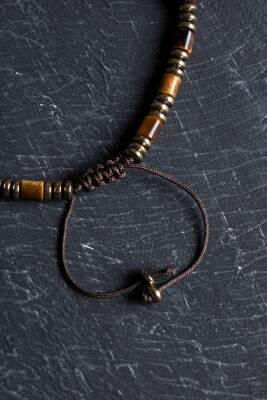 Sertifikalı Hematit, Kaplan Gözü ve Sitrin Doğal Taş Makrome Bileklik (SK:187) - 3