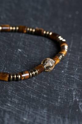 Sertifikalı Hematit, Kaplan Gözü ve Sitrin Doğal Taş Makrome Bileklik (SK:187) - 4