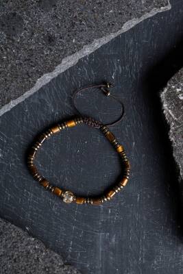 Sertifikalı Hematit, Kaplan Gözü ve Sitrin Doğal Taş Makrome Bileklik (SK:187) - 5