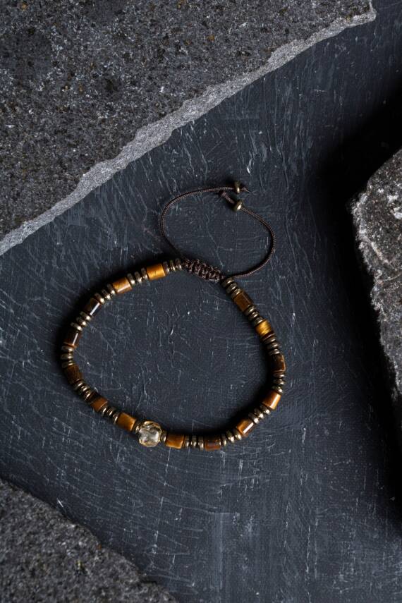 Sertifikalı Hematit, Kaplan Gözü ve Sitrin Doğal Taş Makrome Bileklik (SK:187) - 5