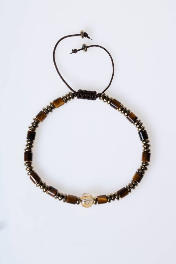 Sertifikalı Hematit, Kaplan Gözü ve Sitrin Doğal Taş Makrome Bileklik (SK:187) - 6