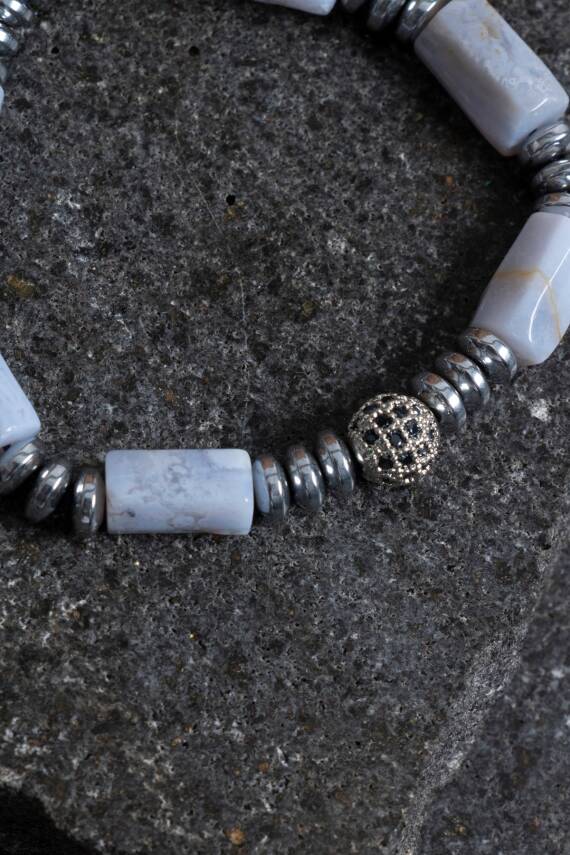 Sertifikalı Hematit ve Obsidyen Doğal Taş Bileklik - 2