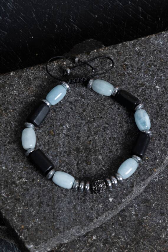 Sertifikalı Hematit ve Obsidyen Doğal Taş Bileklik - 3