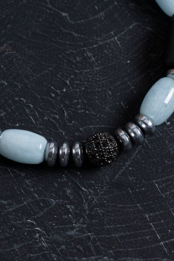 Sertifikalı Hematit ve Yeşim Doğal Taş Bileklik - 1