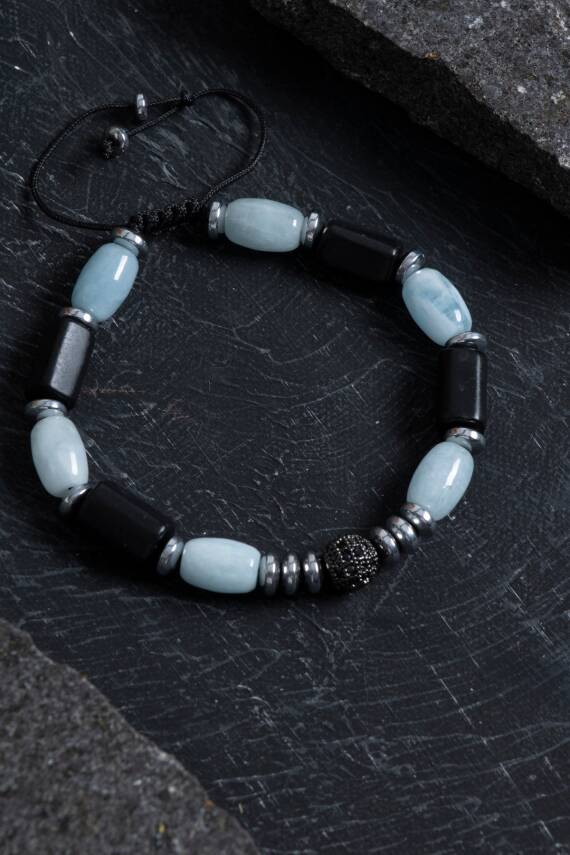 Sertifikalı Hematit ve Yeşim Doğal Taş Bileklik - 2