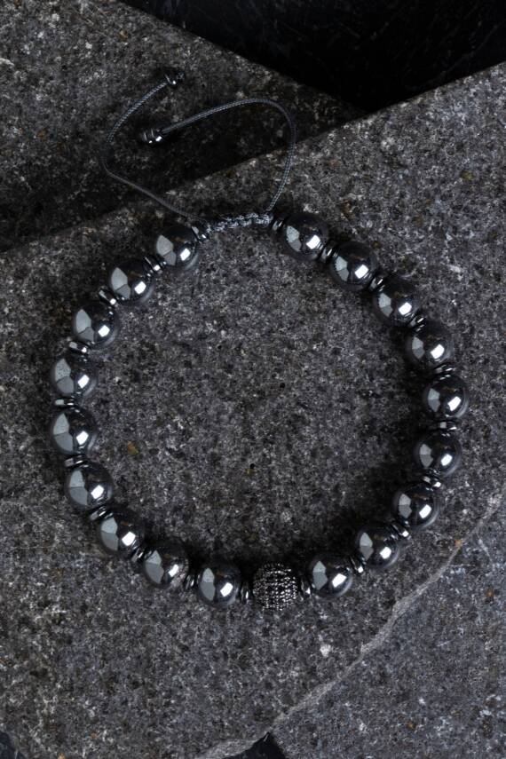 Sertifikalı Hematit Zirkon Aparatlı Doğal Taş Makrome Bileklik (SK:151) - 1