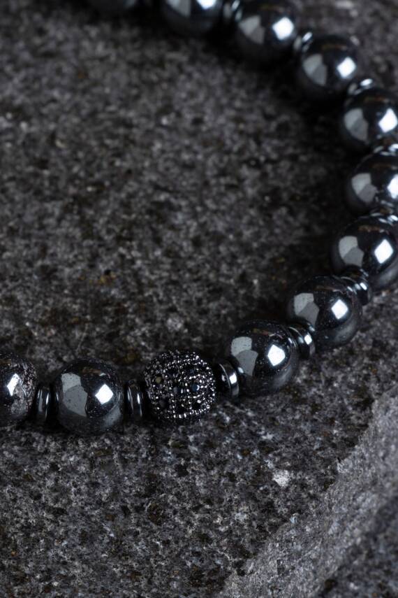 Sertifikalı Hematit Zirkon Aparatlı Doğal Taş Makrome Bileklik (SK:151) - 3