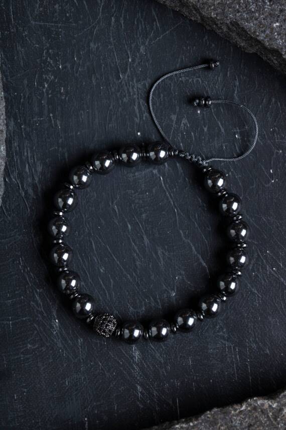 Sertifikalı Hematit Zirkon Aparatlı Doğal Taş Makrome Bileklik (SK:151) - 4