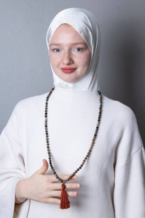 Sertifikalı Hint Akik Elmas Kesim Fasetli Doğal Taş Tesbih Kolye 99luk - 8mm (SK:412) - 3